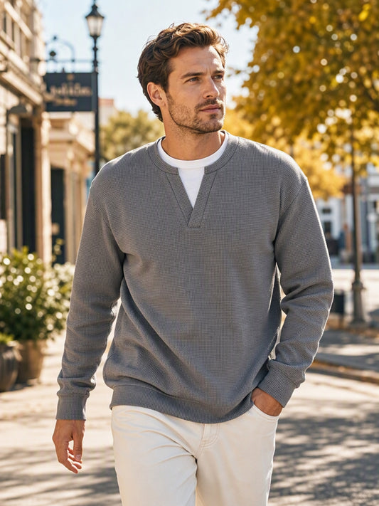 ✨ 50 % RABATT – Herren Waffel-T-Shirt im Layer-Look | Bequemer Alltagsstil mit eleganter Struktur 👚