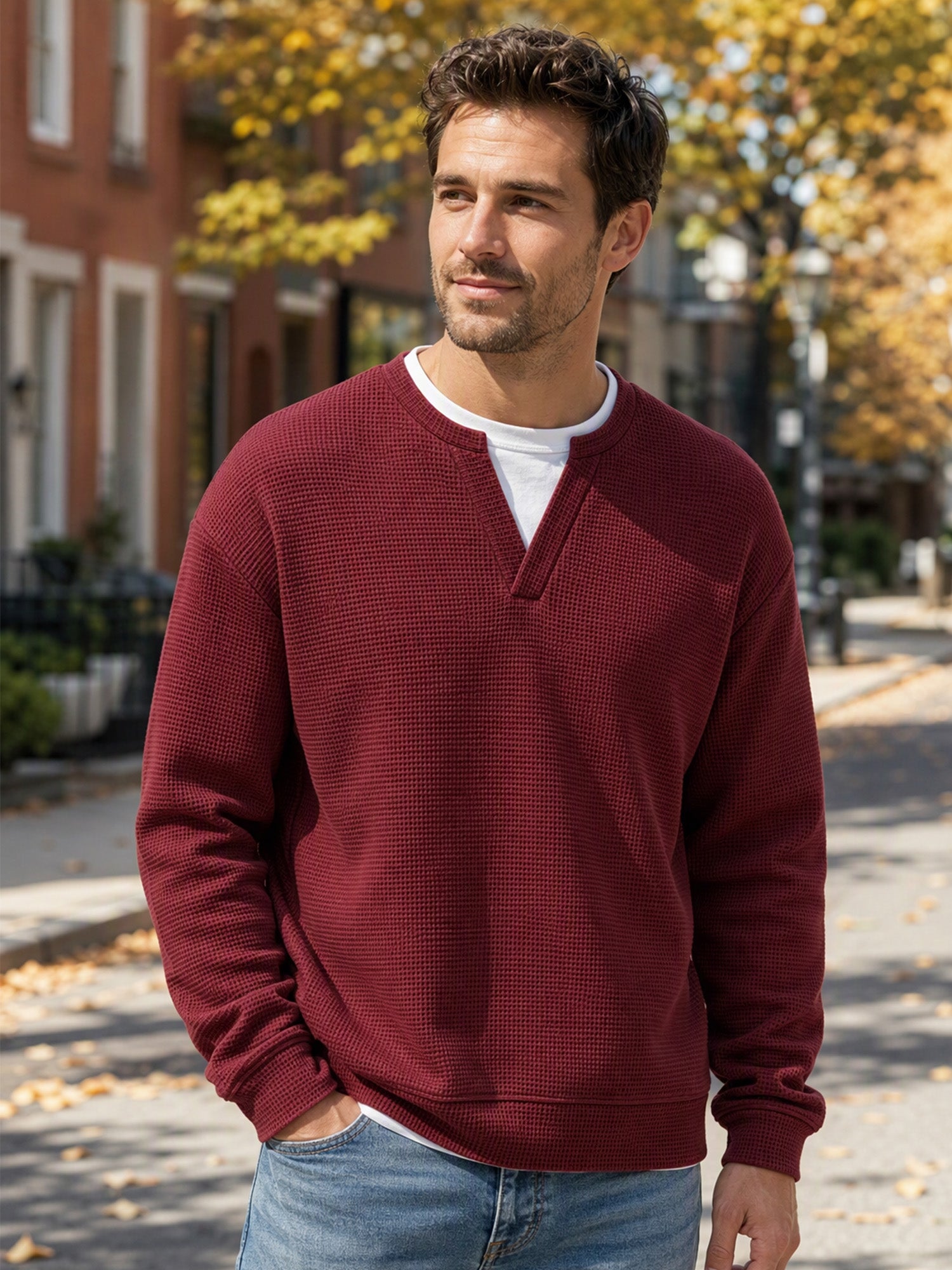 ✨ 50 % RABATT – Herren Waffel-T-Shirt im Layer-Look | Bequemer Alltagsstil mit eleganter Struktur 👚