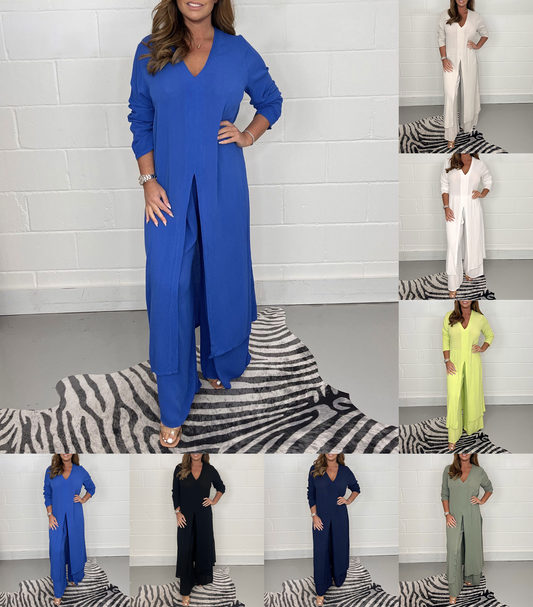 💕Hot Sale💐Casual Two Pieces Suit With Long Top & Matching Trouser