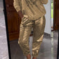 ✨ 2-teiliges Damen-Set: Goldfolien-Oberteil mit Devil's Eye Design & Pailletten-Hosen ✨