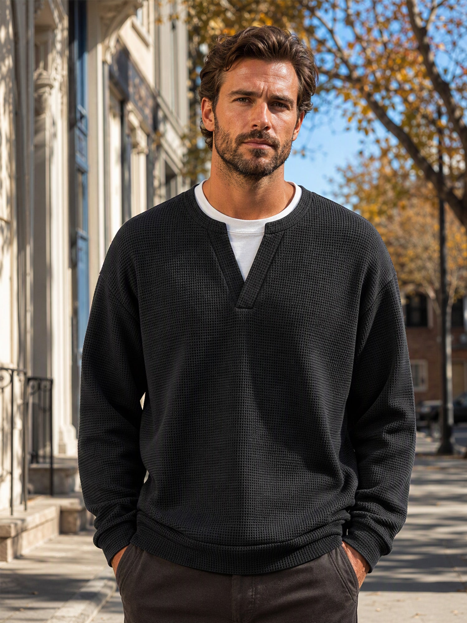 ✨ 50 % RABATT – Herren Waffel-T-Shirt im Layer-Look | Bequemer Alltagsstil mit eleganter Struktur 👚
