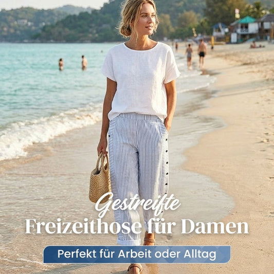🌸⏰ LIMITIERT: -50% 💥 Gestreifte Damen-/Unisex-Hose in Blau 🌿 mit Taschen – stilvoll, leicht & hochwertig 💫