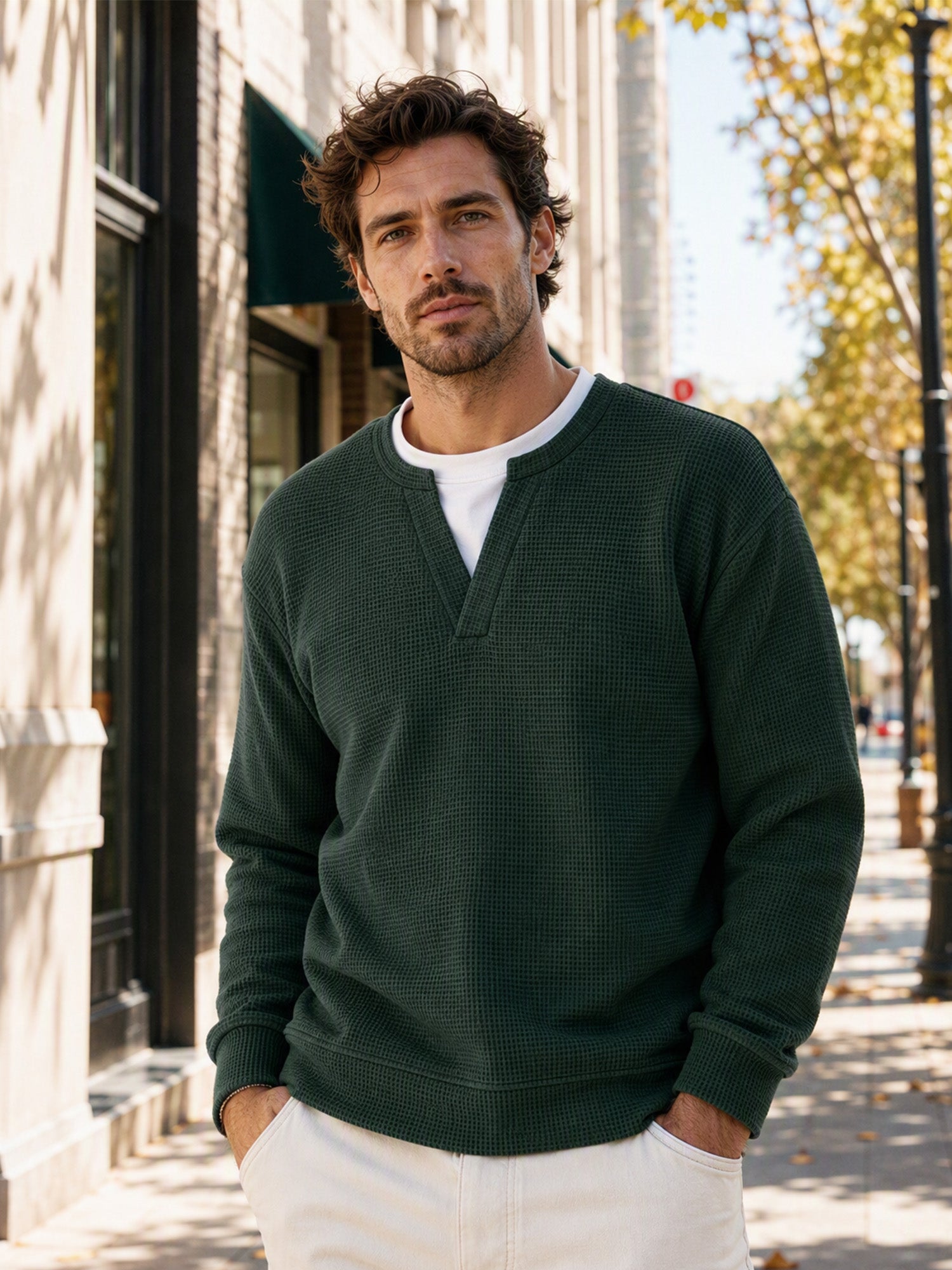 ✨ 50 % RABATT – Herren Waffel-T-Shirt im Layer-Look | Bequemer Alltagsstil mit eleganter Struktur 👚