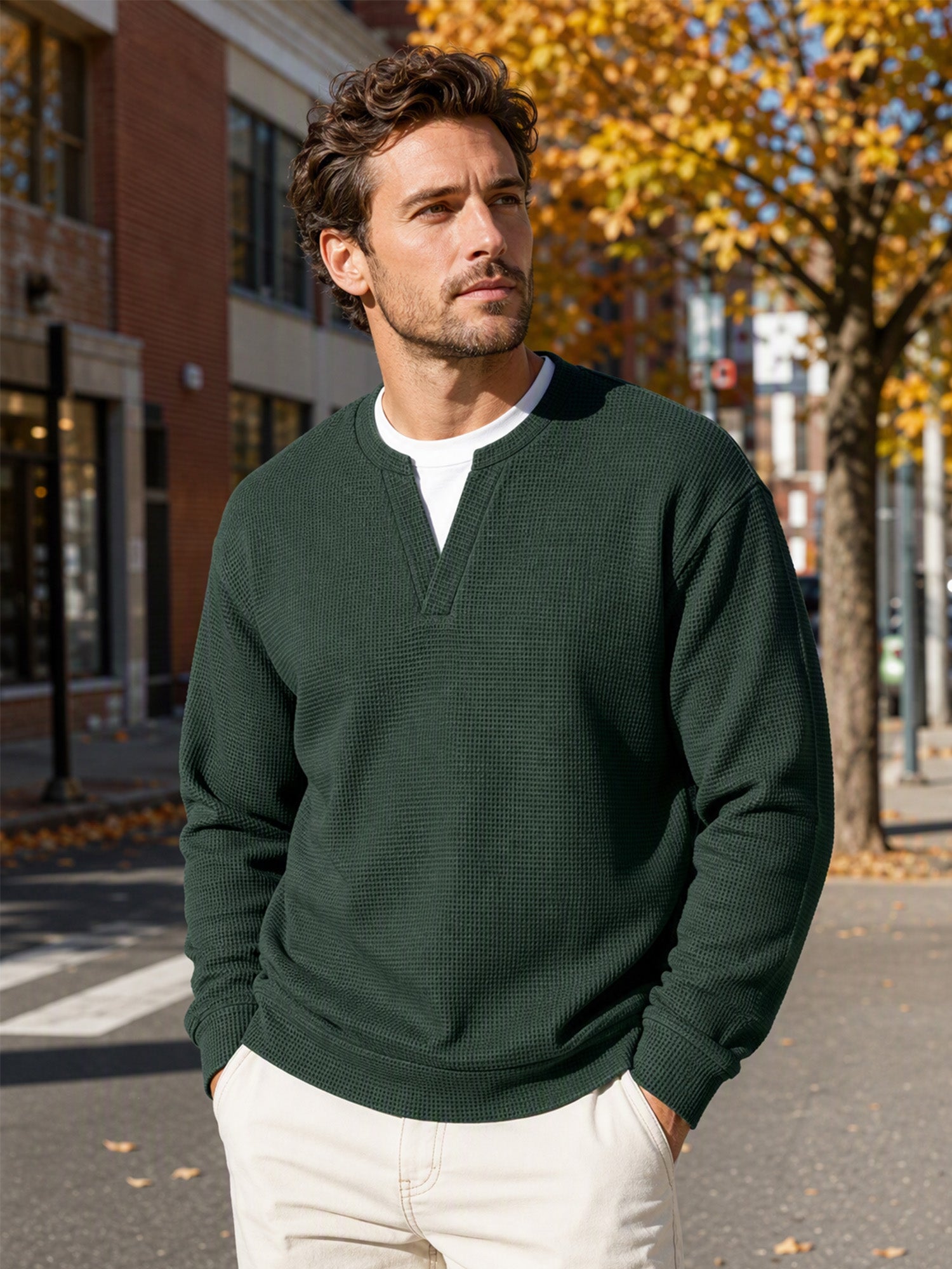 ✨ 50 % RABATT – Herren Waffel-T-Shirt im Layer-Look | Bequemer Alltagsstil mit eleganter Struktur 👚