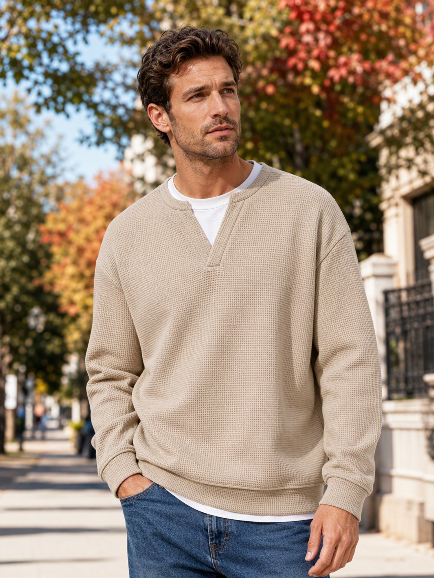 ✨ 50 % RABATT – Herren Waffel-T-Shirt im Layer-Look | Bequemer Alltagsstil mit eleganter Struktur 👚