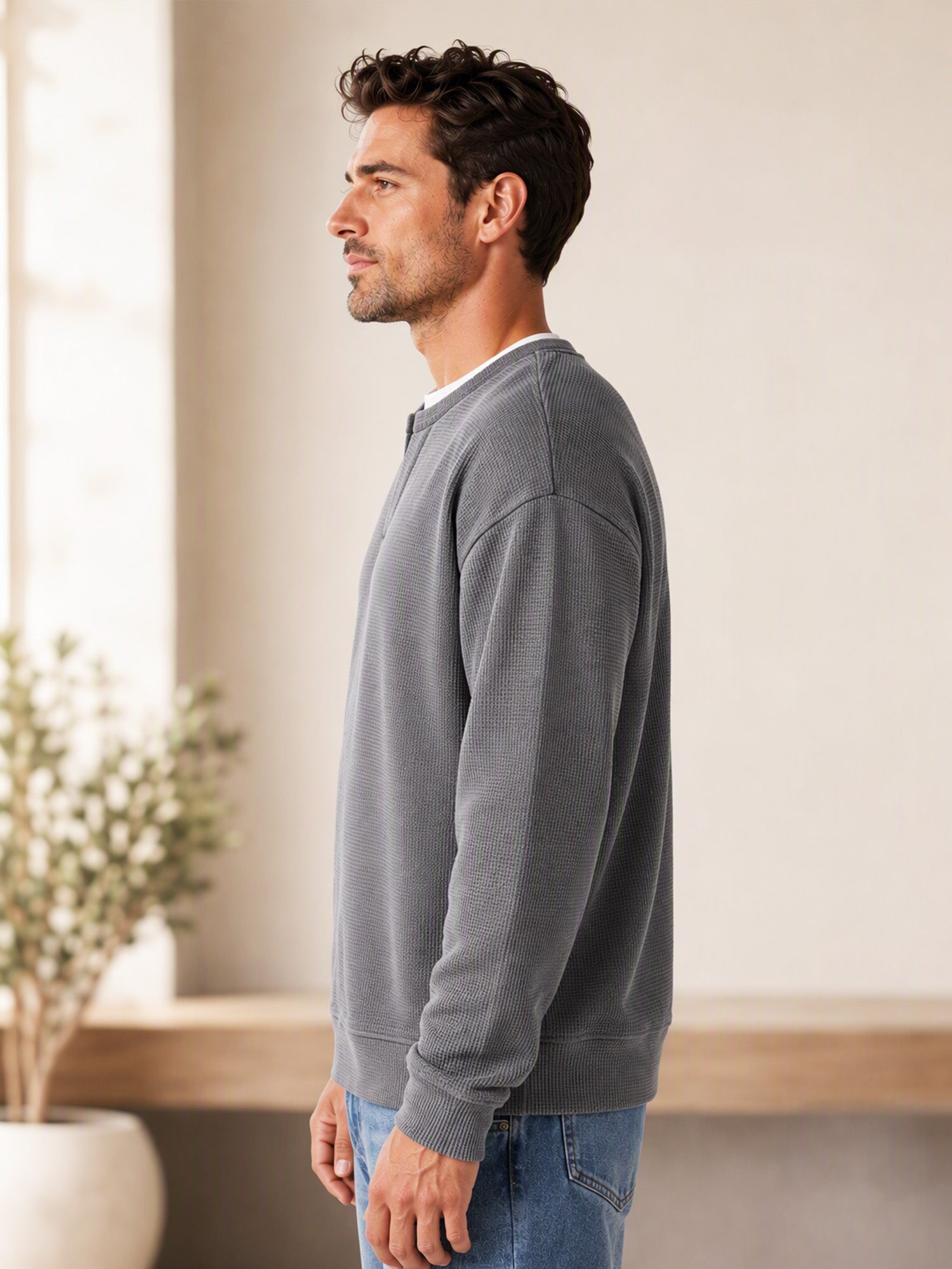 ✨ 50 % RABATT – Herren Waffel-T-Shirt im Layer-Look | Bequemer Alltagsstil mit eleganter Struktur 👚