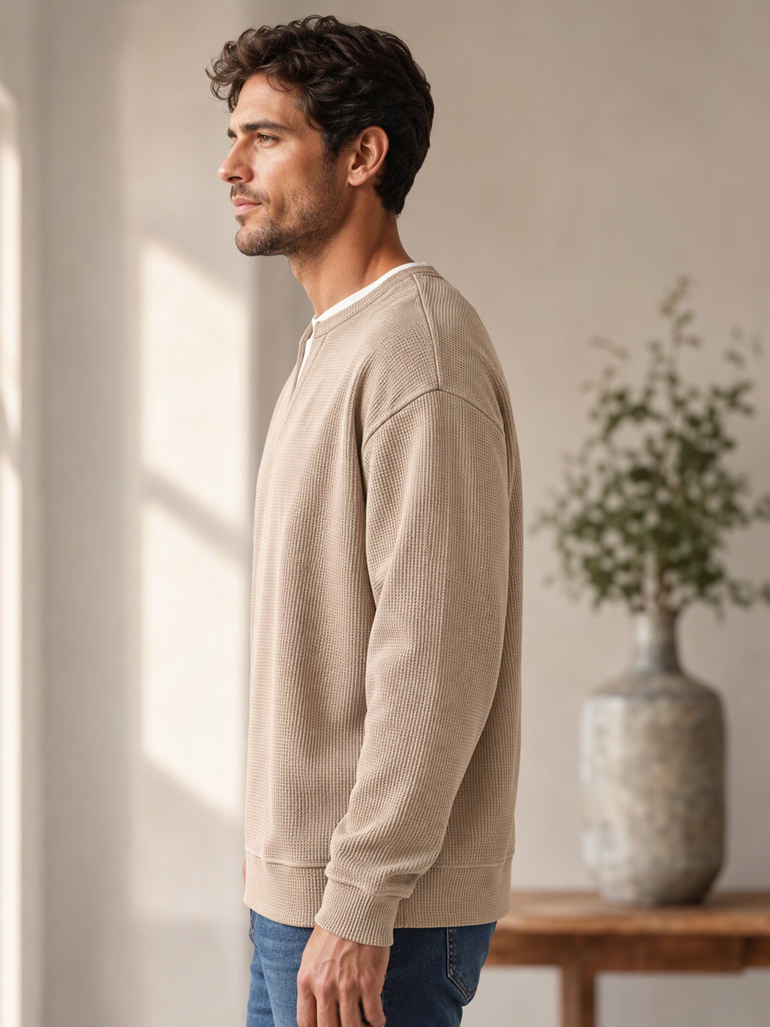 ✨ 50 % RABATT – Herren Waffel-T-Shirt im Layer-Look | Bequemer Alltagsstil mit eleganter Struktur 👚