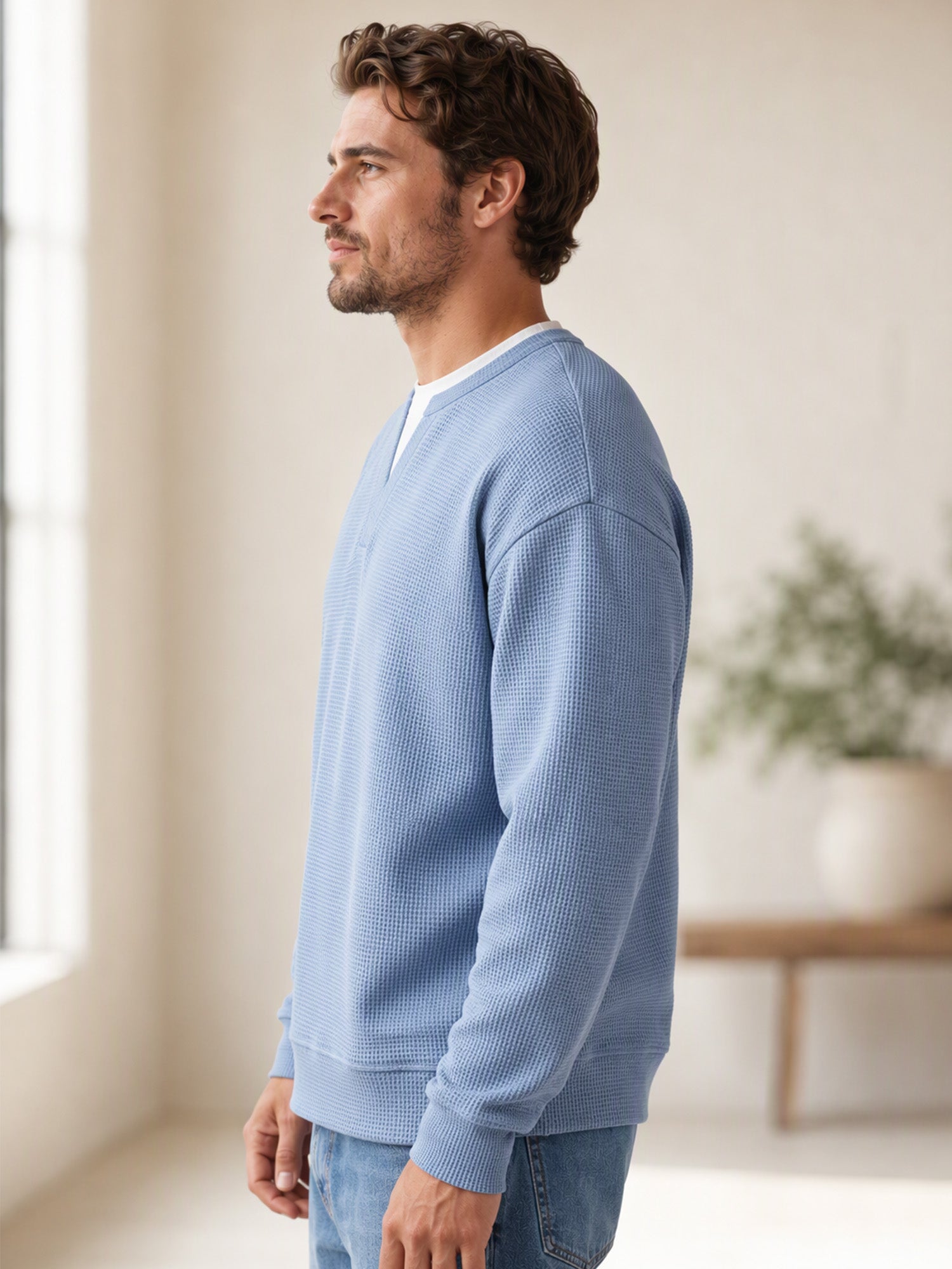 ✨ 50 % RABATT – Herren Waffel-T-Shirt im Layer-Look | Bequemer Alltagsstil mit eleganter Struktur 👚