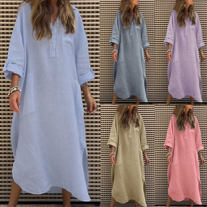 Lässiges, einfarbiges Langarmkleid mit Taschen für Damen