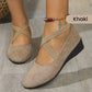 💃🔥Letzter Tag Promotion 50% Rabatt🔥Elegante feste Farbe elastische Riemen niedrige Keilschuhe