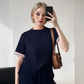 Damen-Zweiteiler: Gestreiftes T-Shirt & Jogginghose mit weitem Bein