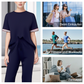 Damen-Zweiteiler: Gestreiftes T-Shirt & Jogginghose mit weitem Bein