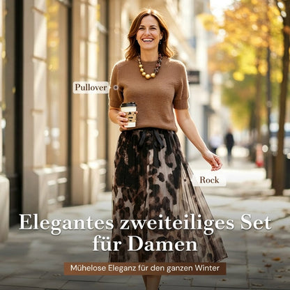✨🔥Zweiteiliges Set für Damen bestehend aus Pullover und fließendem Rock mit Leopardenmuster