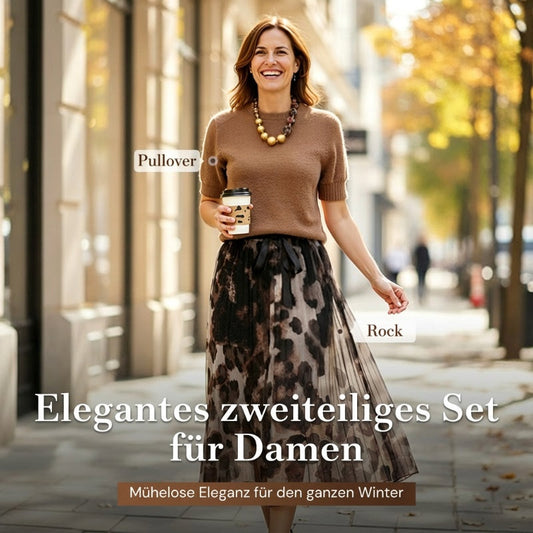 ✨🔥Zweiteiliges Set für Damen bestehend aus Pullover und fließendem Rock mit Leopardenmuster