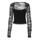 58% RABATT✨Einfarbiges Damen-T-Shirt – Spitzenblumenmuster, Gesplittete Rüschen & Transparente Ärmel für Romantischen Look ✨