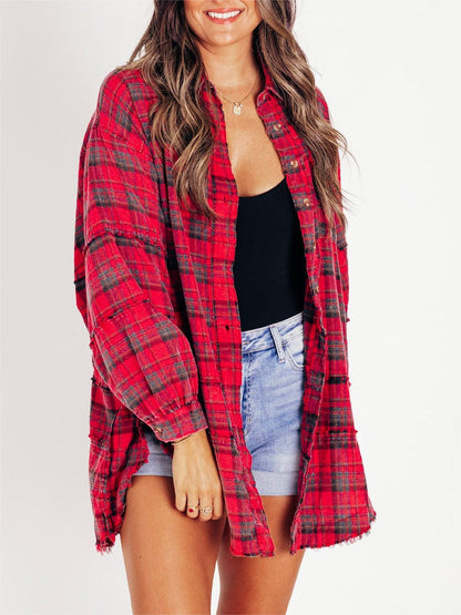 49% RABATT🔥🏆Mineral Washed Button-Down-Karohemd für Damen