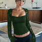 58% RABATT✨Einfarbiges Damen-T-Shirt – Spitzenblumenmuster, Gesplittete Rüschen & Transparente Ärmel für Romantischen Look ✨