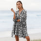 🔥HOT SALE-50% Rabatt🔥V-Ausschnitt Sommer Halbe Ärmel Floral Tunika Kurzes Kleid