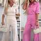 😍2-teiliges Set aus einfarbigem Reversoberteil und Hose mit weitem Bein
