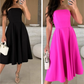 Elegantes, farbloses trägerloses Midi -Kleid