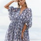 🔥HOT SALE-50% Rabatt🔥V-Ausschnitt Sommer Halbe Ärmel Floral Tunika Kurzes Kleid