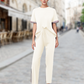 Damen-Zweiteiler: Gestreiftes T-Shirt & Jogginghose mit weitem Bein