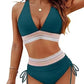 💥50% RABATT!🩱Patchwork-Bikini mit V-Ausschnitt, 2-teiliges Set