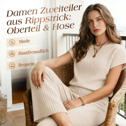 👚 50% RABATT! 🔥 Damen Zweiteiler aus Rippstrick – Oberteil & Weite Hose, Bequemer Schnitt & Perfekt Für Einen Stilvollen, Sofortigen Look 💃