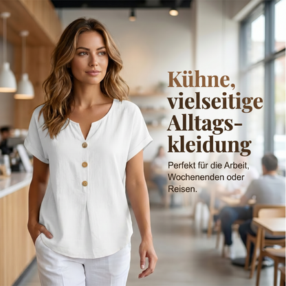 ⭐ 4,9 Sterne – nicht ohne Grund! Lässiges Damen-T-Shirt mit V-Ausschnitt und Knöpfen