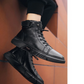 Schwarze Stiefel | Schwarze warme Lederstiefel