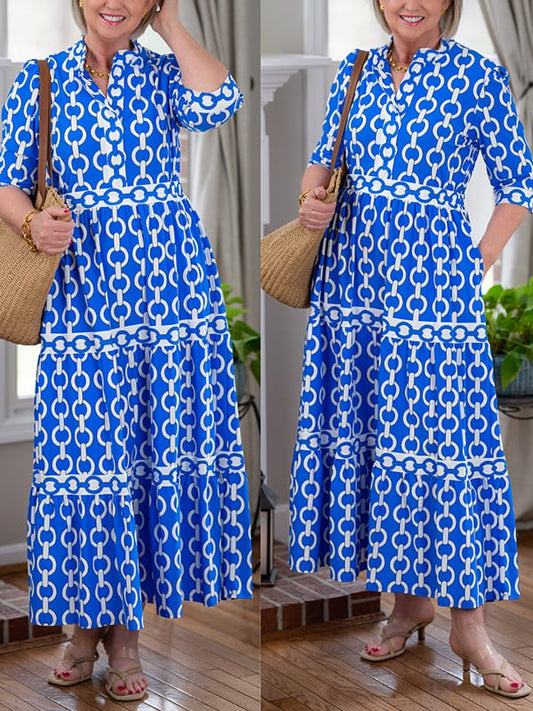 🌸Geometrisches Maxikleid mit V-Ausschnitt für Frauen