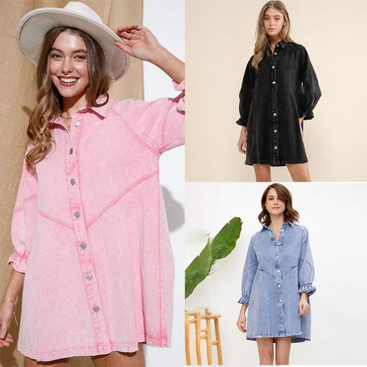Frauen Button-down Denim Shirt Kleid