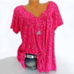 👚Damen Kurzarmbluse mit Frühlingsblumenprint: V-Ausschnitt & lockere Passform🎁