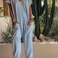 🔥49% RABATT🔥 Lässiger einfarbiger Jumpsuit mit V-Ausschnitt