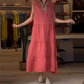 👗49% Rabatt🌸 Ärmelloses, gestuftes langes Damenkleid mit V-Ausschnitt und Knöpfen