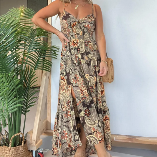 50 % RABATT🌟Sexy langes Kleid mit Spaghettiträgern und Blumenmuster für Damen