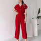 💖Freizeit-Jumpsuit mit V-Ausschnitt und kurzen Ärmeln für Damen