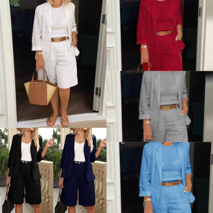 ⌛ Nur solange Vorrat reicht – danach regulärer Preis! Elegantes Set aus Leinenshorts und Blazer für Damen