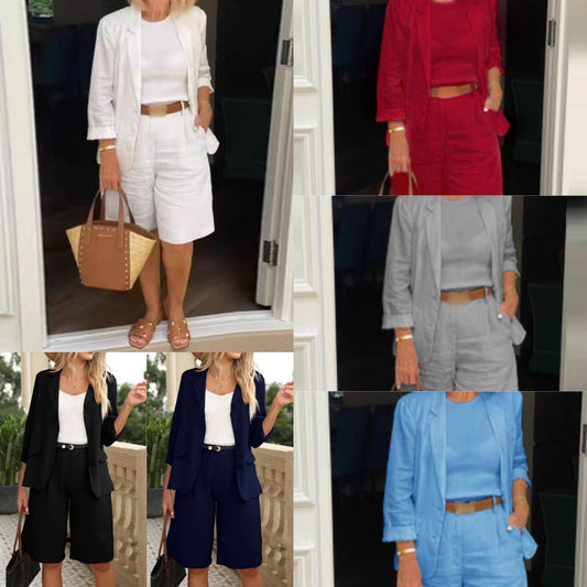 ⌛ Nur solange Vorrat reicht – danach regulärer Preis! Elegantes Set aus Leinenshorts und Blazer für Damen