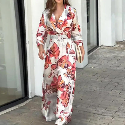 🌸Maxikleid mit tiefem V-Ausschnitt und Gürtel