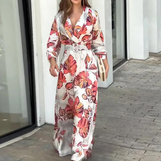 🌸Maxikleid mit tiefem V-Ausschnitt und Gürtel