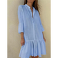🥰 Damen Revers Plissee Shirt Kleid Modisch Vielseitig