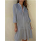 🥰 Damen Revers Plissee Shirt Kleid Modisch Vielseitig