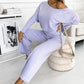 Damen-Set mit einfarbigem Pullover mit überschnittenen Schultern und lockerer Hose