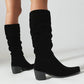 Modische und bequeme kniehohe Stiefel mit Blockabsatz