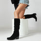 Modische und bequeme kniehohe Stiefel mit Blockabsatz