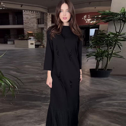 💖Elegantes knöchellanges Paillettenkleid mit Rundhalsausschnitt
