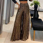 Trendige Paillettenhose mit hoher Taille und weitem Bein für Damen