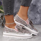 Damen Slip-On Loafer mit Strasssteinen und Schleife