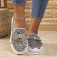 Damen Slip-On Loafer mit Strasssteinen und Schleife